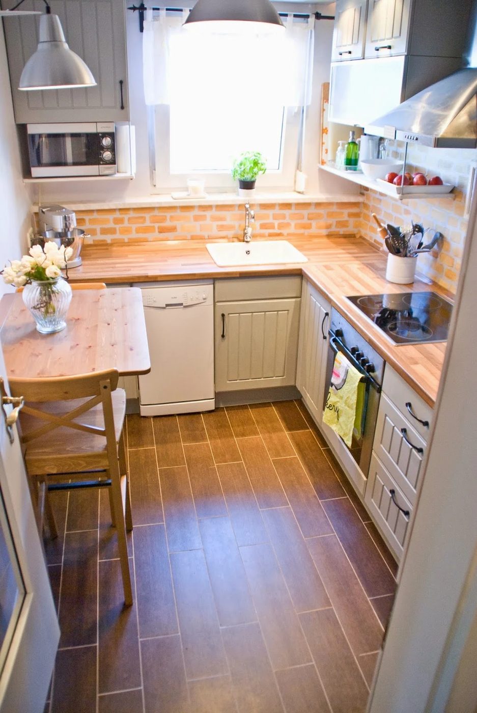 small kitchen with wood butcherblock countertops - Pudel-design featured on @Bekob