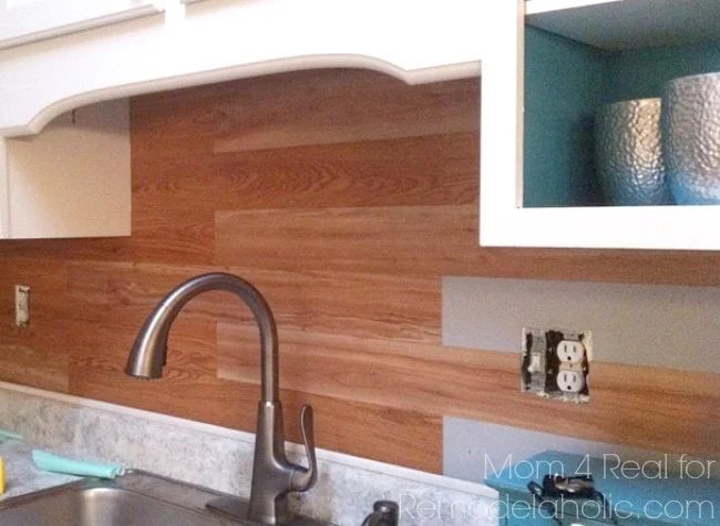 Plank wall backsplash