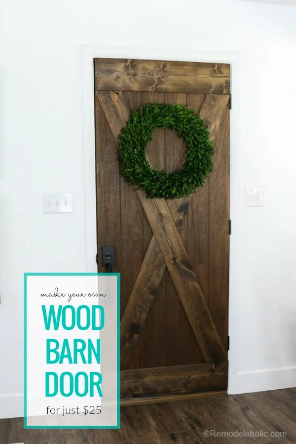 Make Your Own Farmhouse Style Wood Barn Door From A Flat Door For Just $25 #Bekob