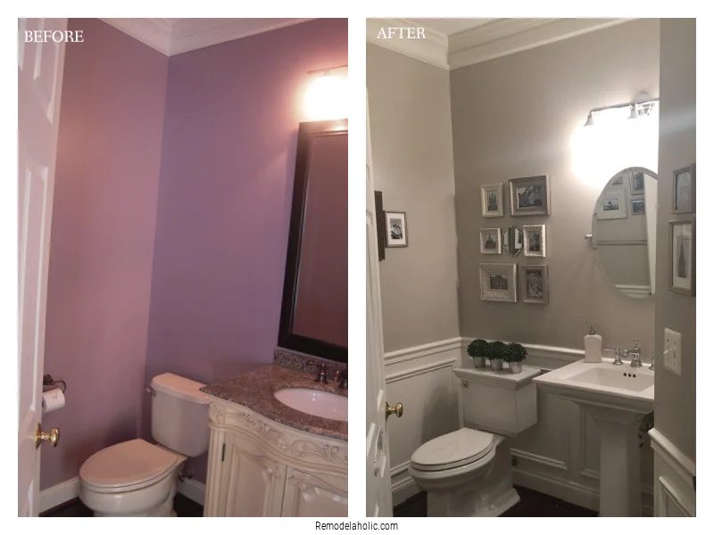 Installing Wainscot Trim In Small Bathroom, Before And After, On Bekob