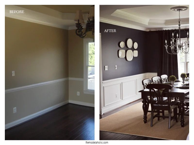 Installing Shadow Box Trim With Existing Chair Rail, Before And After On Bekob