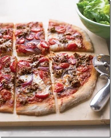 Hamburger and grape tomatoe pizza by martha