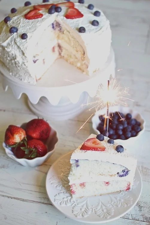 healthy strawberry blueberry poke cake for the Fourth of July