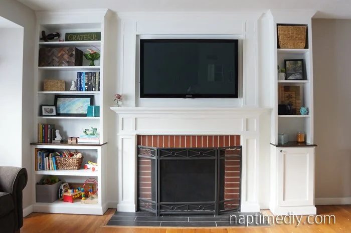 Brick Fireplace with Built-Ins