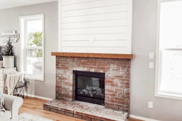 Basic Fireplace Remodel To Brick And Shiplap, Rain On Pine Featured On Bekob