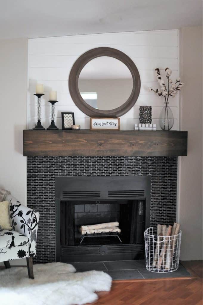 Dark Tile And Wood Mantel Fireplace Remodel, Joyful Derivatives Featured On Bekob