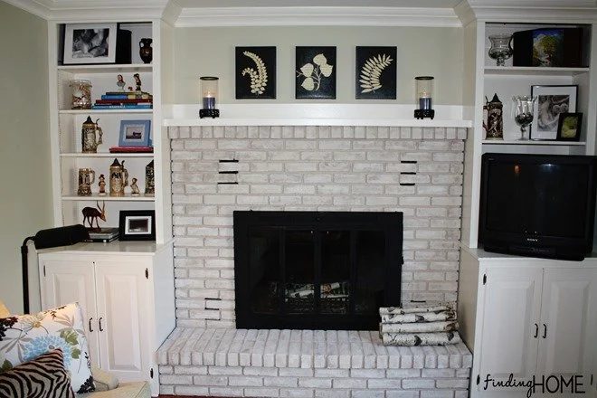 Painted Brick Fireplace Makeover