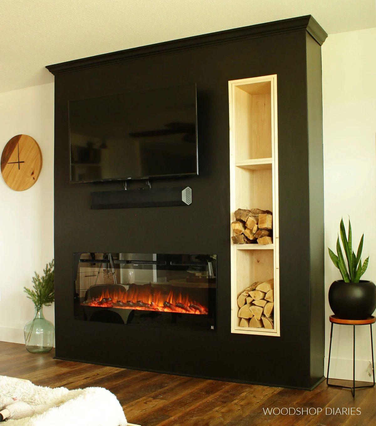 Built In Electric Fireplace Feature Wall With Storage, Woodshop Diaries Featured On Bekob