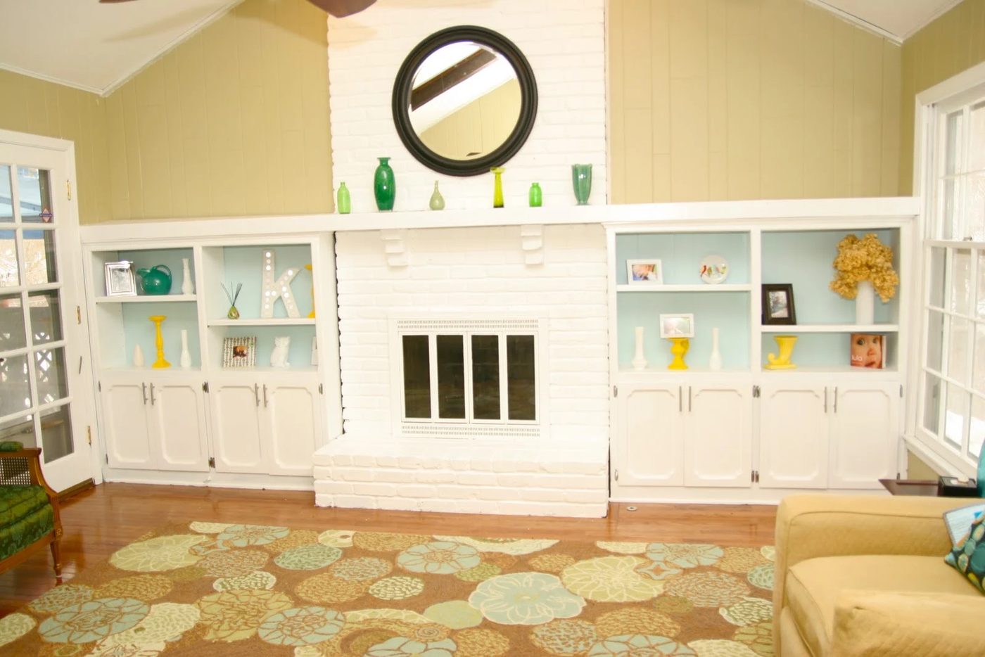 White Painted Brick Fireplace Remodel With Painted Built Ins, Homemade Ginger On Bekob