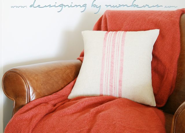 make a pillow cover with painted flour sack ticking, walkthrough on Bekob