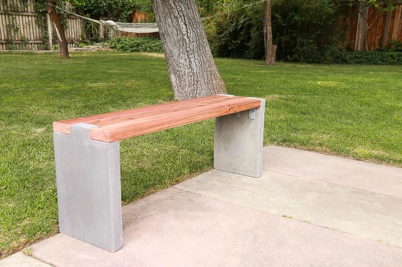 Modern Outdoor Handmade Concrete Bench with Redwood Seat
