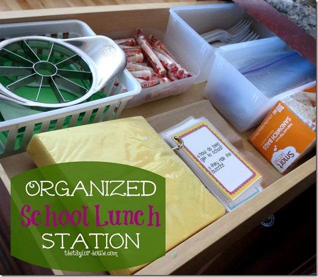 school lunch tip - organized school lunch packing station, Living on Love and Cents