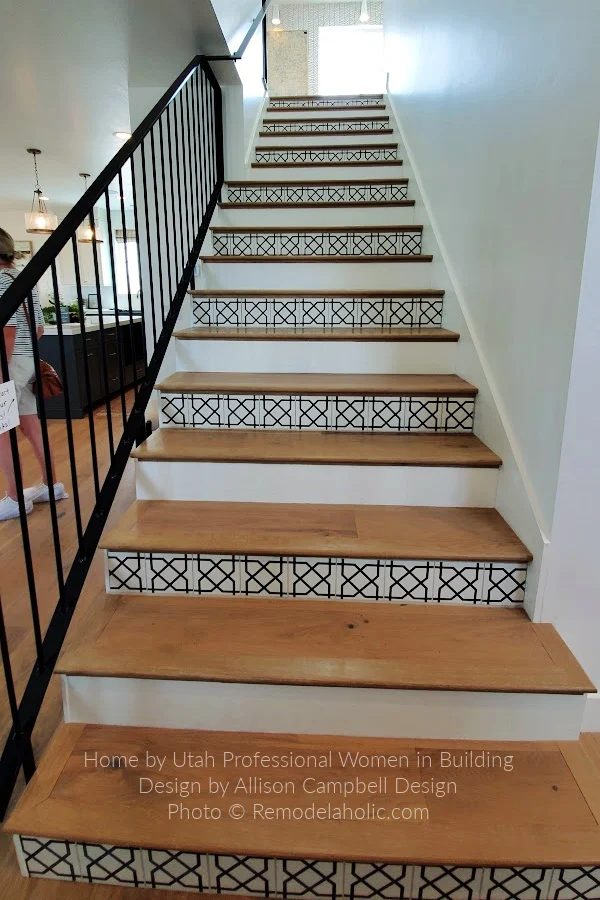 Modern Stairs With Patterned Tile Risers Bekob UV21H13
