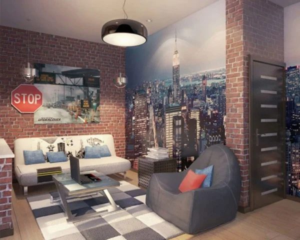 Industrial Modern Teen Bedroom and Hangout Space