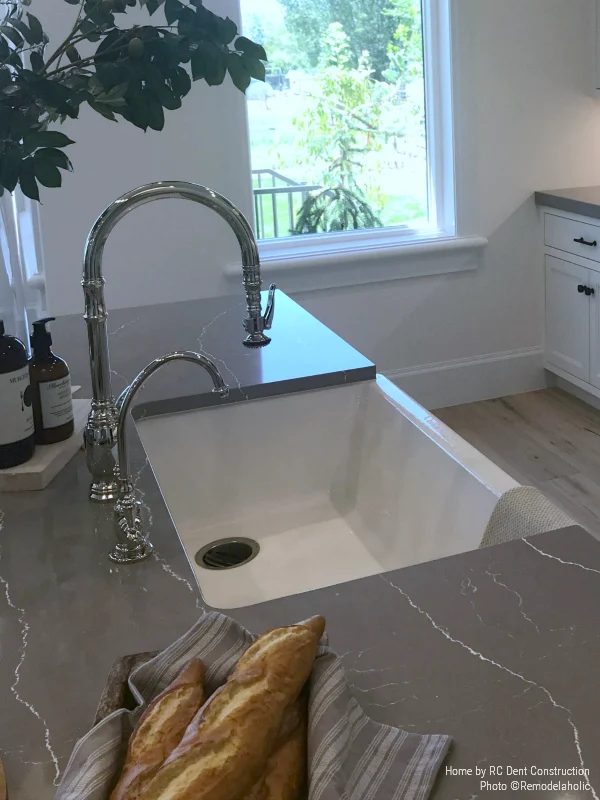 Farmhouse Sink And Chrome Fixtures In Modern Farmhouse Kitchen RC Dent Construction And Remedy Design 2018 Utah Valley Parade Of Homes Featured On Bekob