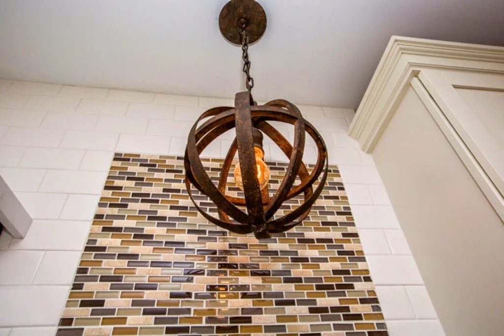modern orb chandelier in renovated kitchen - SoPo Cottage on @Bekob