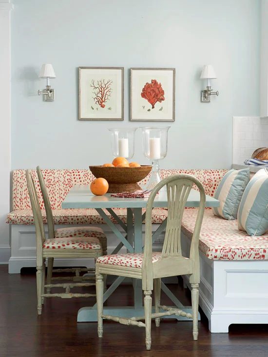 BH&G coral and blue banquette