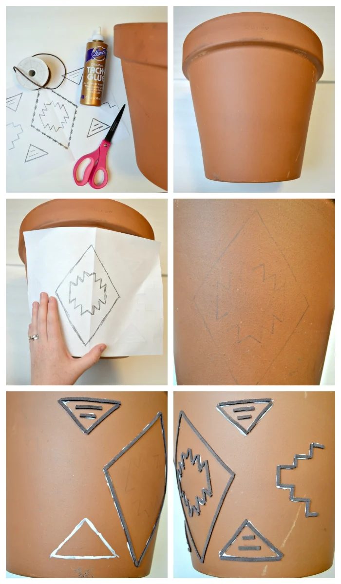 straightforward embellished planter option, plus a free template for this tribal-inspired design