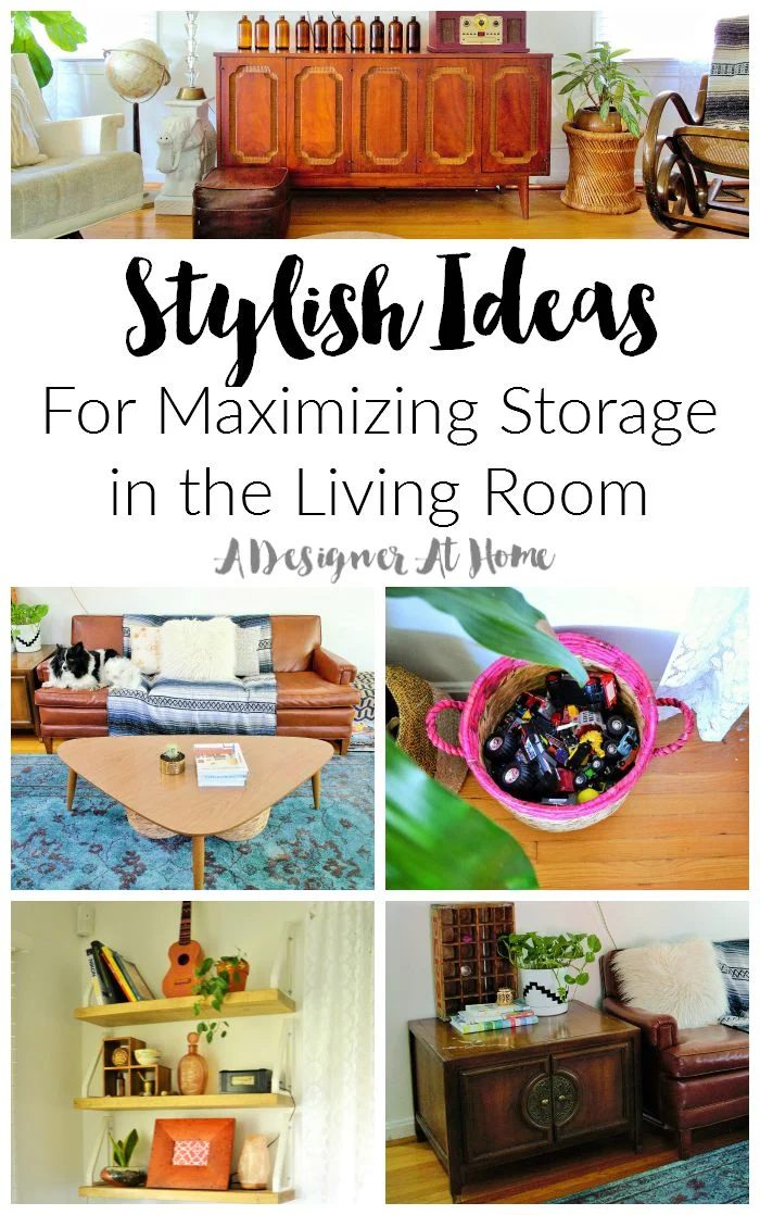 stylish options for maximizing storage in the living room- there's lots of great options for those with little kids!