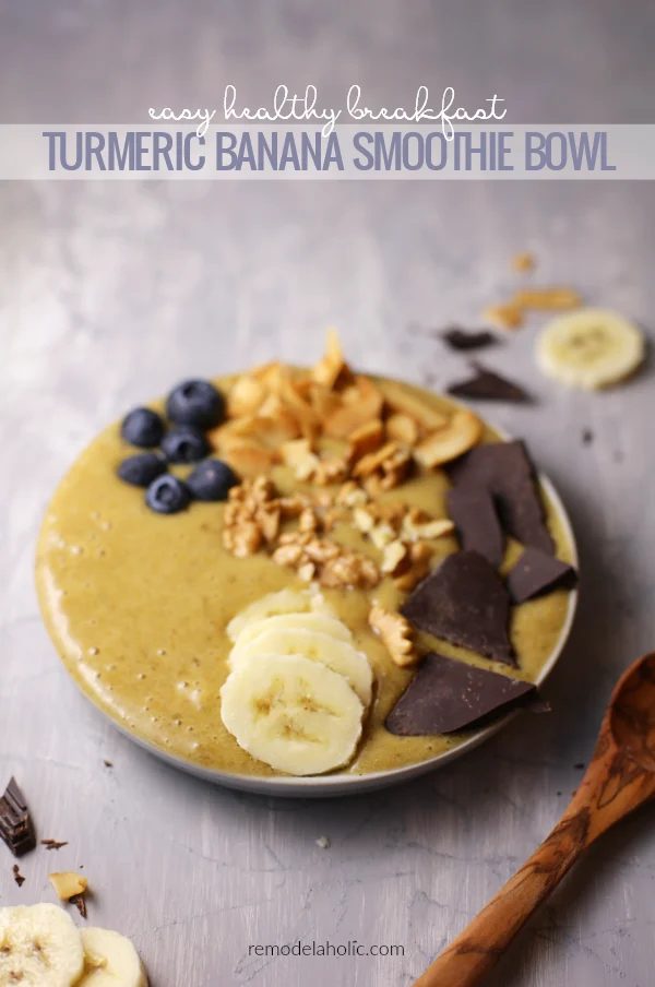 Healthy Breakfast Banana Smoothie Bowl Recipe Using Turmeric And Chocolate #Bekob