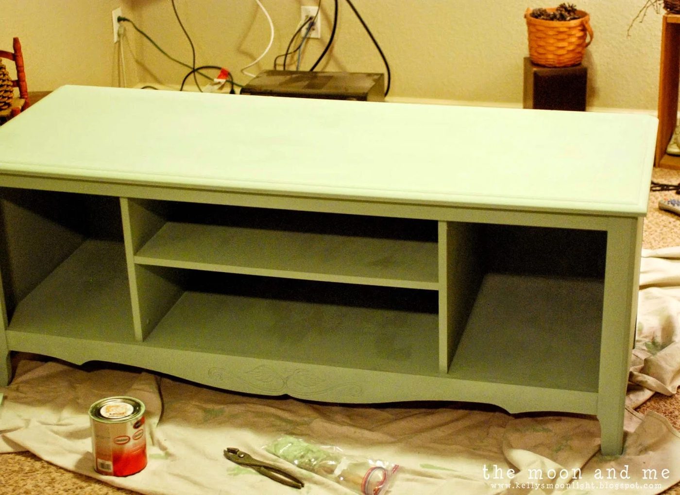 chalk paint for console table made from entertainment center, The Moon and Me on Bekob