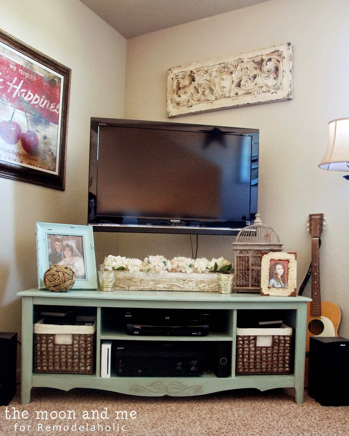 Turn an old entertainment center into a TV console table | The Moon and Me featured on Bekob.com #upcycle #revamp
