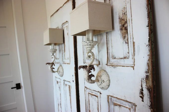 Antique doors refinished to make bedside lamp, by direct Nature Decor featured on @Bekob