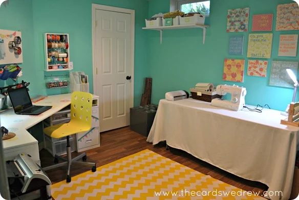 Turquoise and Yellow Craft Room