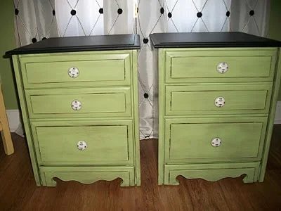 Twin End Tables Painted Green