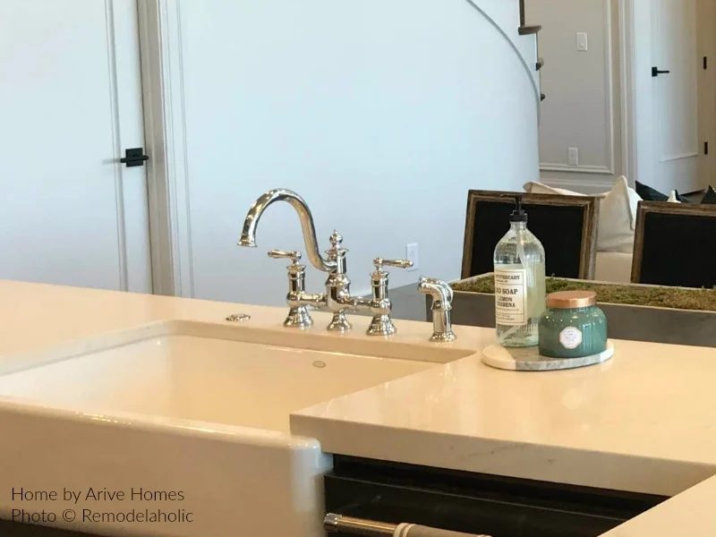 Modern Farmhouse Kitchen With Chrome Fixtures, Arive Homes And Brandalyn Dennis Design, 2018 Utah Valley Parade Of Homes, Featured On Bekob