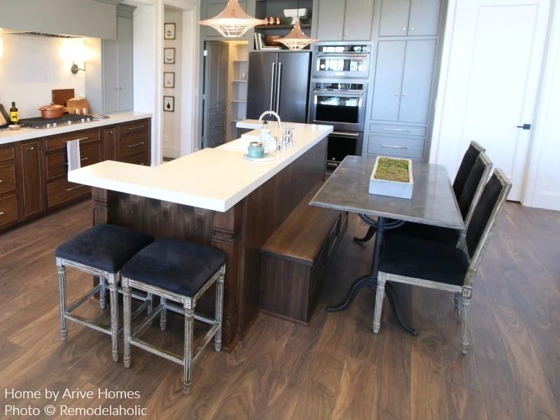 Modern Farmhouse Kitchen With Built In Bench, Matching Stools And Chairs, Arive Homes And Brandalyn Dennis Design, 2018 Utah Valley Parade Of Homes, Bekob