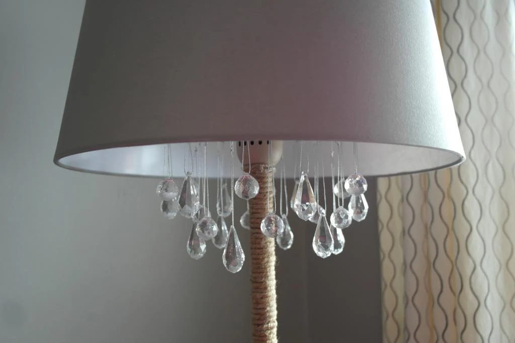 An upcycled tall lamp.