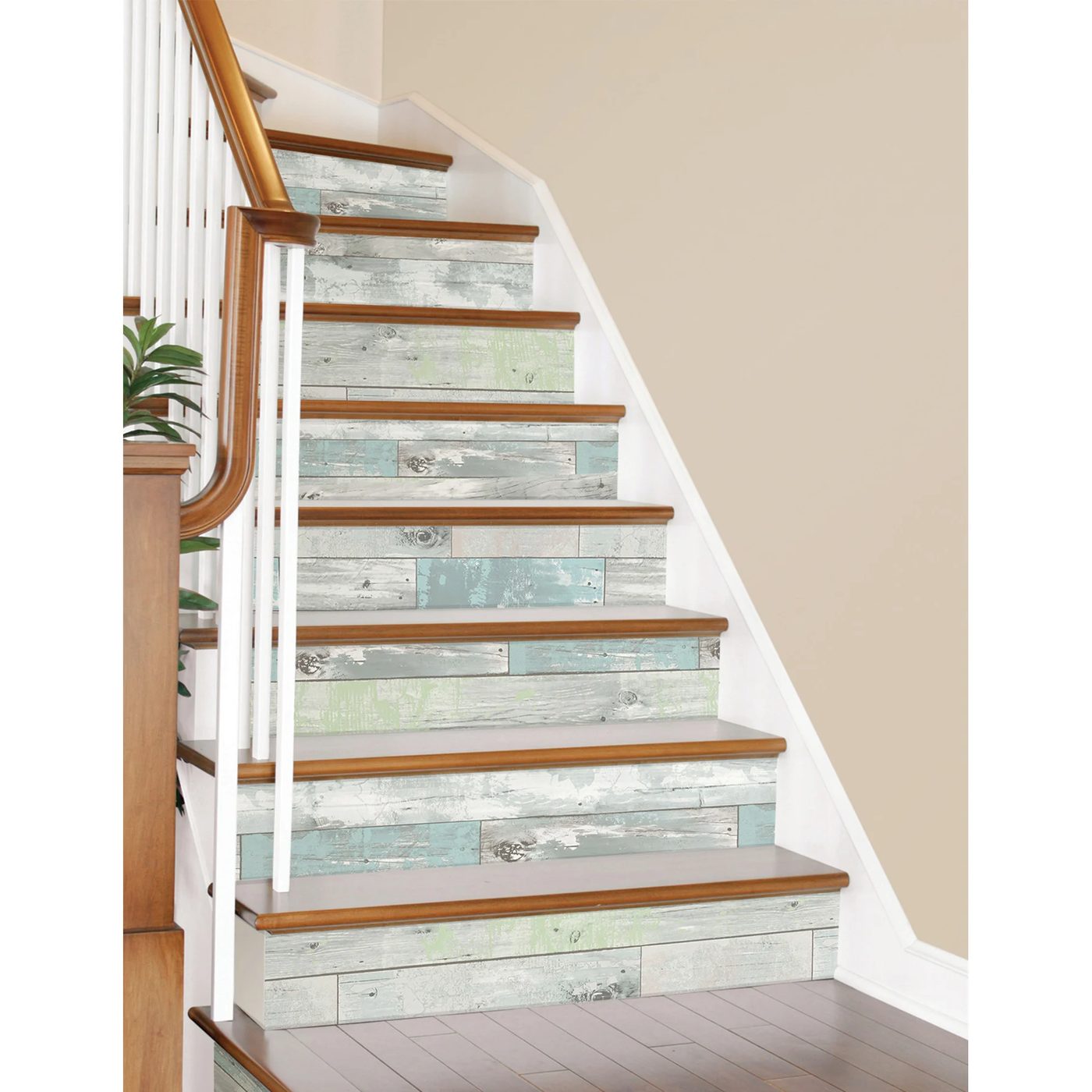 Removable Wallpaper With Beachwood Appearance On Staircase