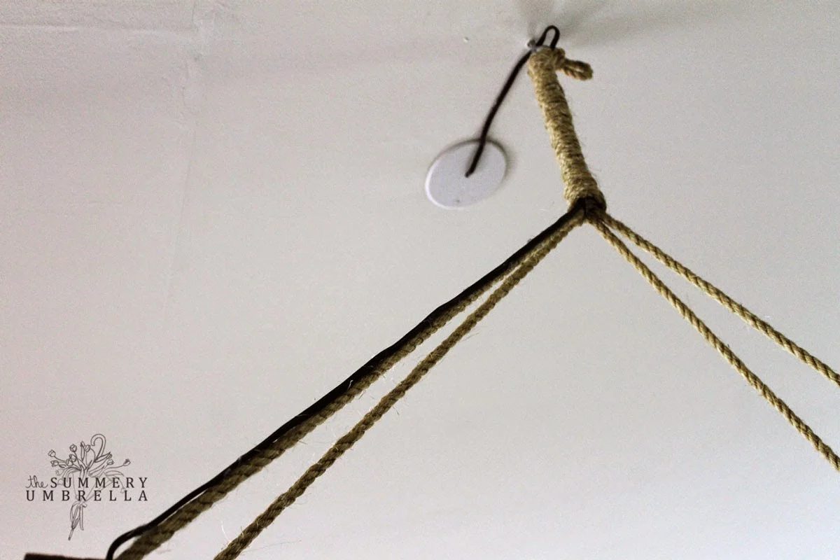 rope-hung mason jar chandelier upcycle - The Summery Umbrella featured on @Bekob