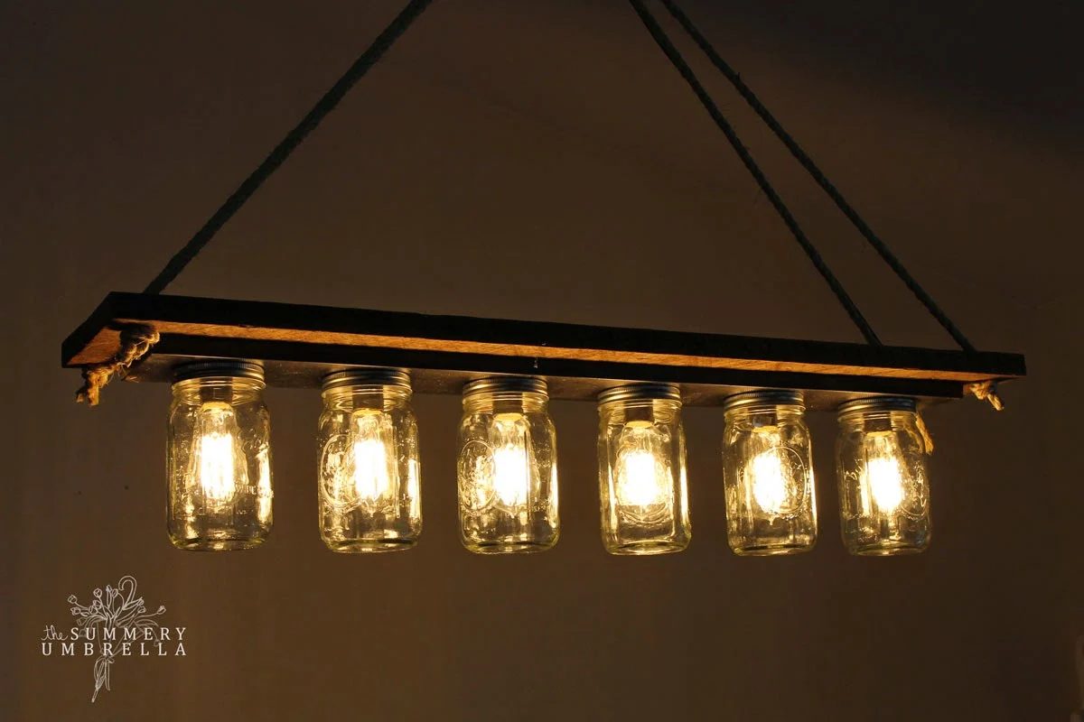 rustic wood mason jar chandelier walkthrough - The Summery Umbrella featured on @Bekob