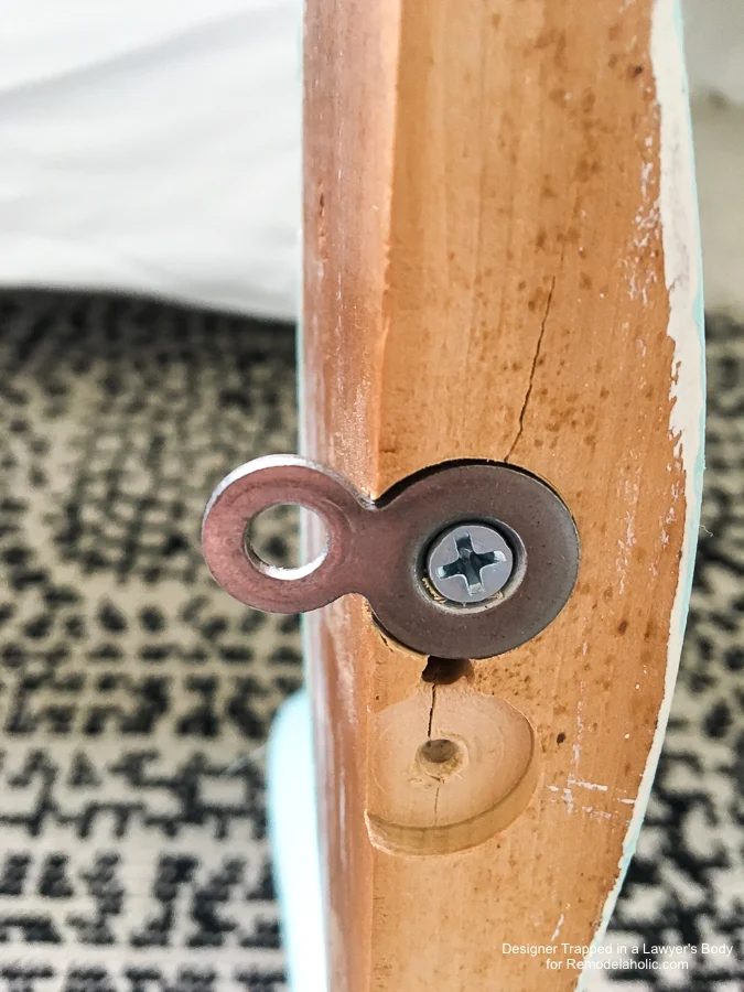 How to re-attach an upholstered bench top that is too thick for the original hardware -- clearly smart tip!