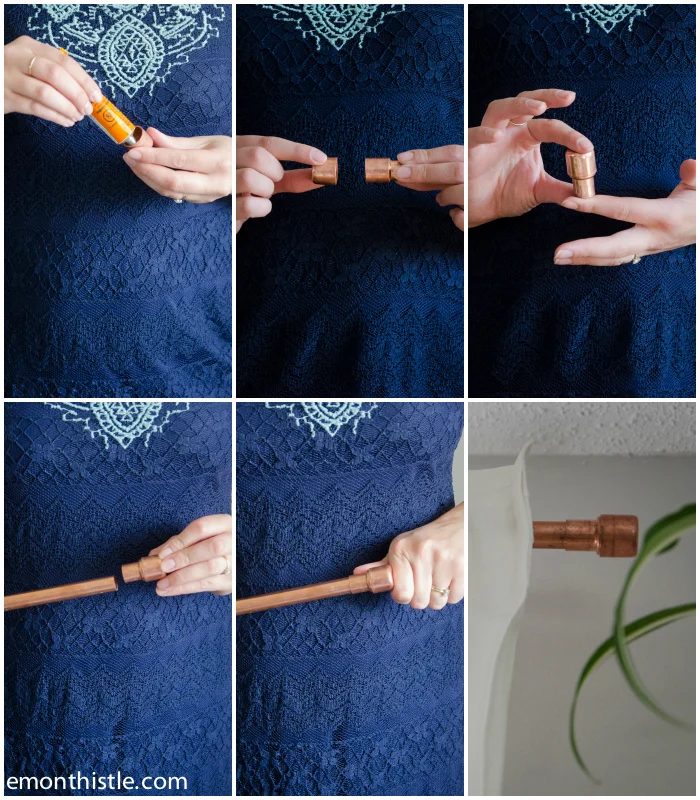 assemble a copper pipe curtain rod and finial, Lemon Thistle on Bekob