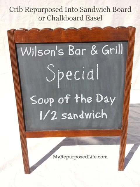 old crib upcycled into sandwich board chalkboard easel, My Repurposed LIfe