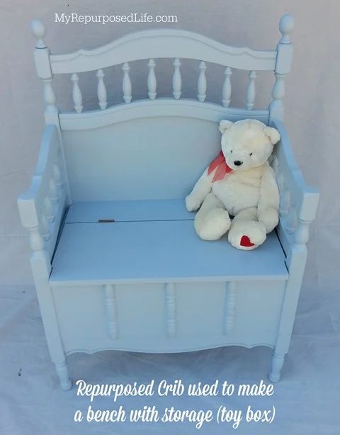 repurposed crib into bench with storage, My Repurposed Life