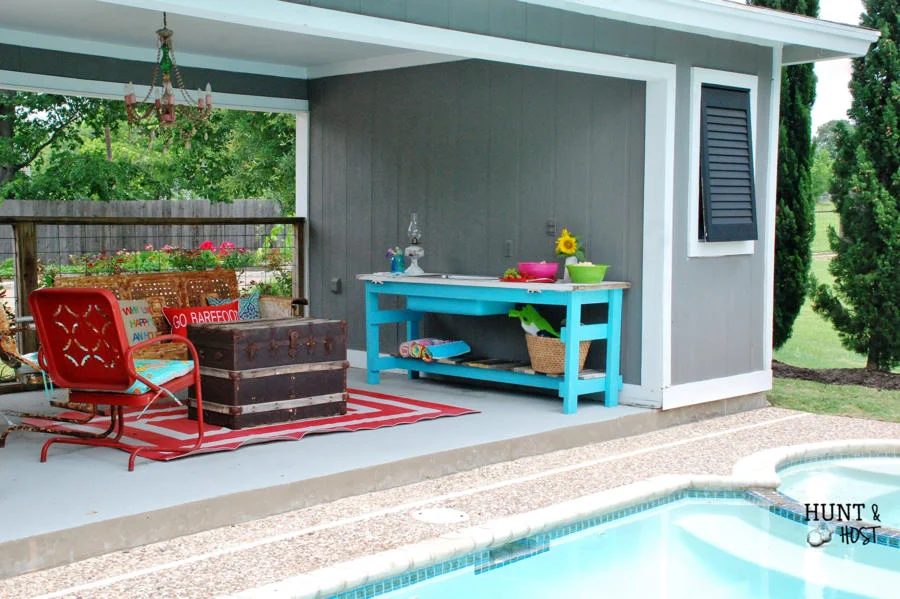 Handmade upcycled door into poolside table by Hunt and Host featured on @Bekob
