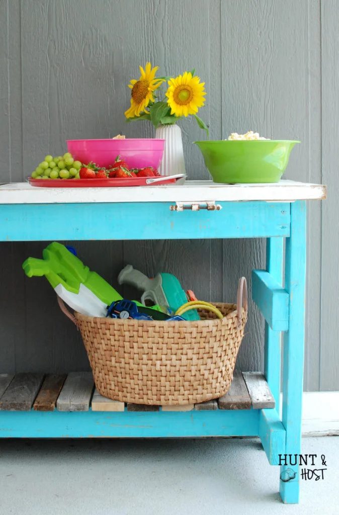 Handmade salvaged old door into an outdoor serving table by Hunt and Host featured on @Bekob