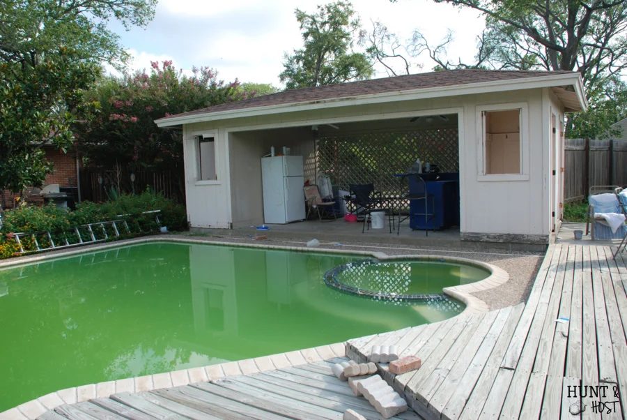 Remodeled poolhouse, before, by Hunt and Host featured on @Bekob