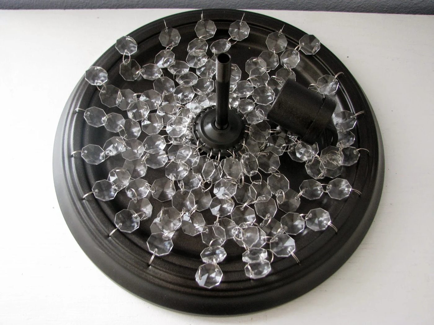 update a standard dome ceiling light to look like Pottery Barn Mia crystal flushmount, step 11 - My So-Called Handmade Blog on @Bekob