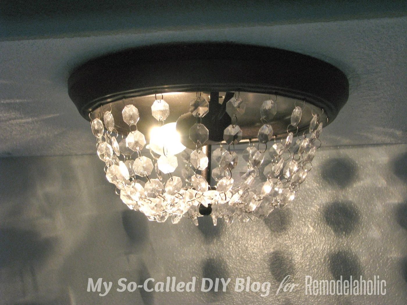 knockoff Pottery Barn MIA faceted crystal flushmount from a standard ceiling light - My So-Called Handmade Blog on @Bekob