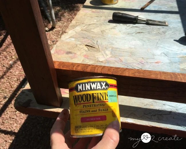 staining shelf support boards to match coffee table base
