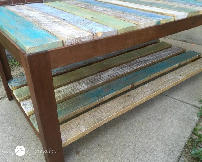 close up of coffee table with pallet top