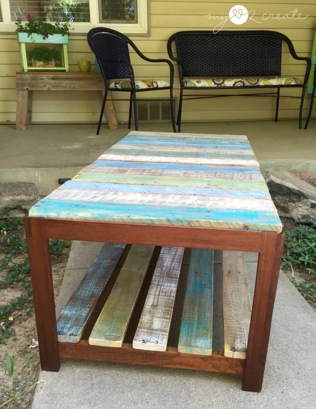 side shot of pallet coffee table