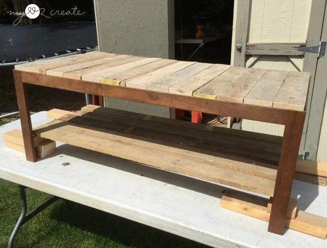Trying out pallet wood for bottom shelf
