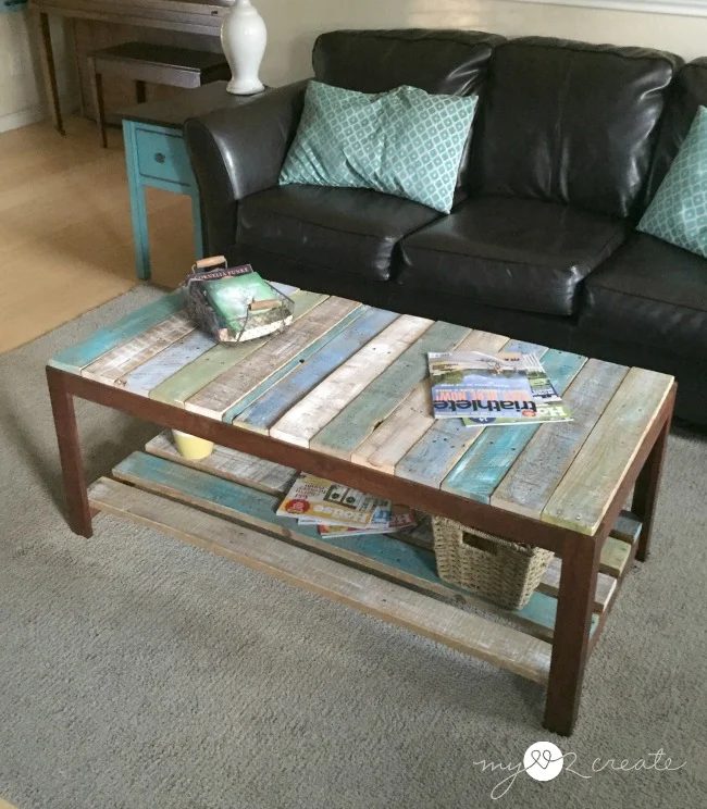 Top view of converted glass to pallet coffee table