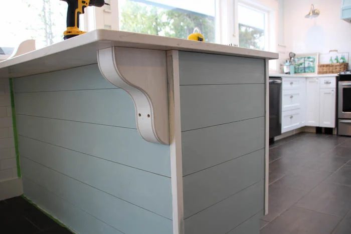handmade planked kitchen island with corbels and a tip for hiding the corbel screws, The Happy Housie on @Bekob